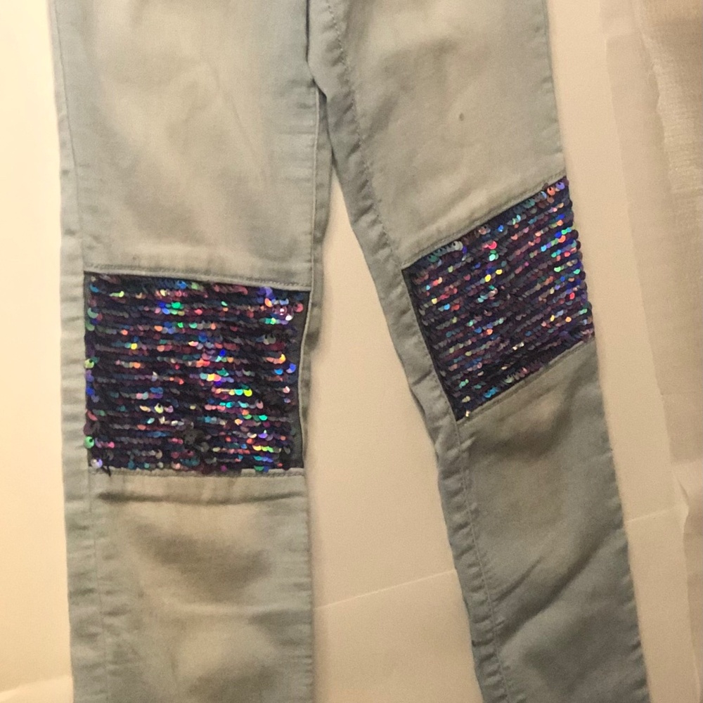 My Favorite Knit Denim Girls Jeans with knee sparkle design